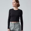 Kleding ATM T-Stukken | L/S Tailletop Met Ruches Zwart